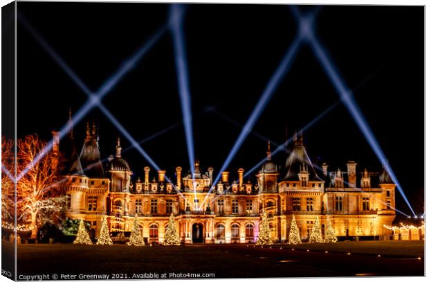 The Manor At Waddesdon Illuminated For Christmas With Winter Lights Canvas Print by Peter Greenway