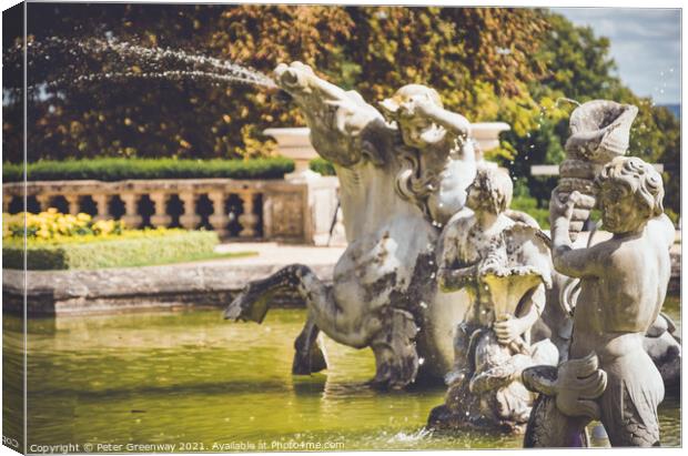 Ornamental Parterre Fountain Statue At The Manor In Waddesdon Canvas Print by Peter Greenway