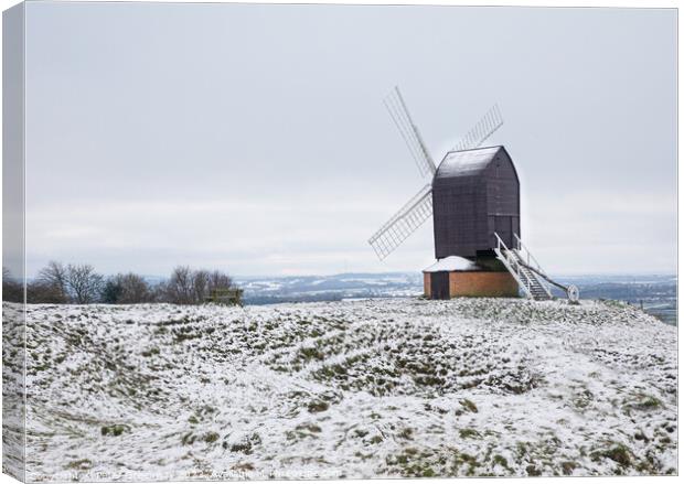 Brill Windmill On A Snowy Day In Winter Canvas Print by Peter Greenway