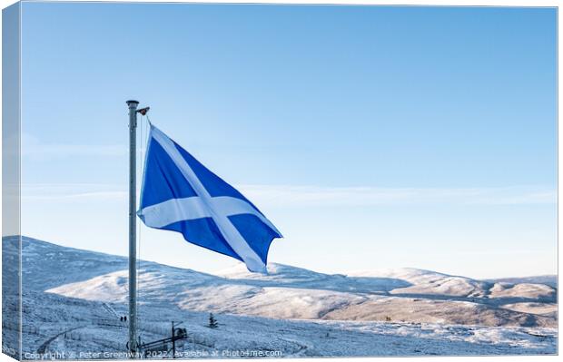 The Scottish Flag Flying In The Cairngorm Ski-Resort In The Scot Canvas Print by Peter Greenway