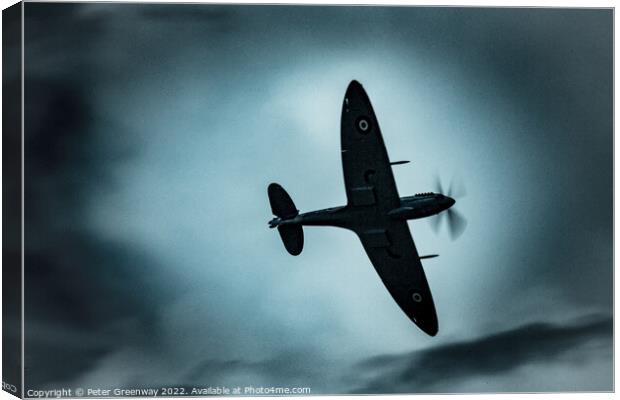 Silhouette Of A RAF Supermarine Spitfire Canvas Print by Peter Greenway