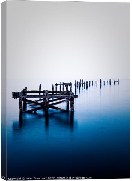 The Remains Of The Old Pier At Swanage, Dorset Canvas Print by Peter Greenway