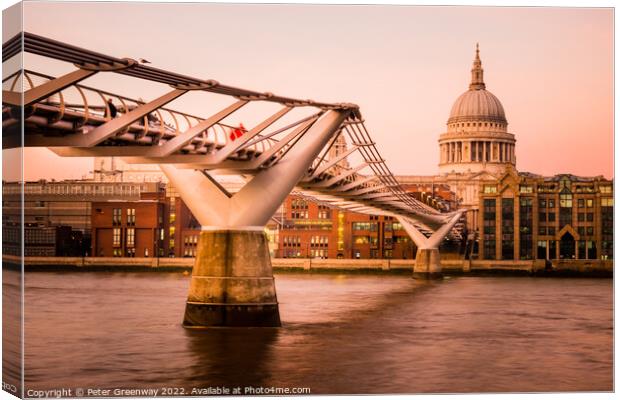 Millennium Bridge, St. Paul Cathedral, Thames River, London Canvas Print by Peter Greenway