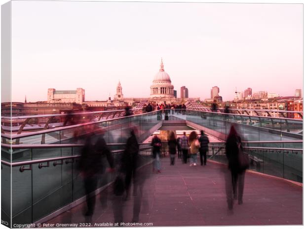 The Millennium Bridge, St Paul's Cathedral, London At Rush Hour Canvas Print by Peter Greenway