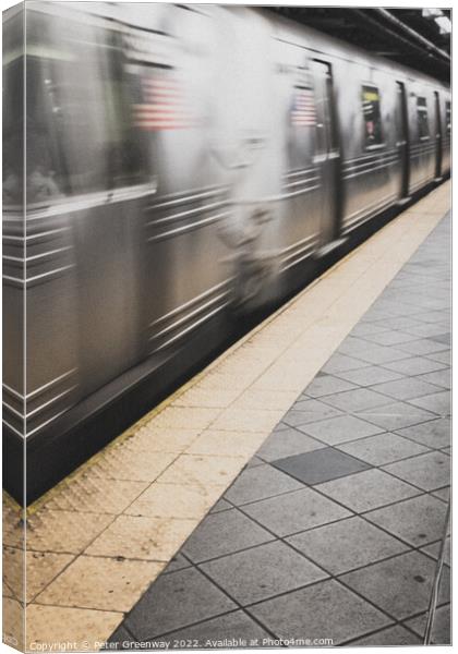 Moving New York City Subway Train Canvas Print by Peter Greenway