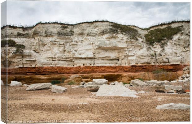 Stormy Rainclouds Over Old Hunstanton Cliffs In No Canvas Print by Peter Greenway