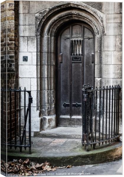 Interesting Medieval Door In The Courtyard Of Bartholomew The Great, London Canvas Print by Peter Greenway