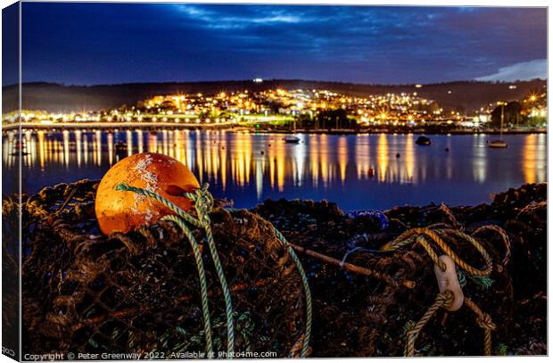Fishermen Lobster Pots Drying On Shaldon Beach At Night Canvas Print by Peter Greenway