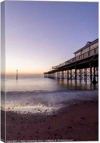 The Grand Pier At Teignmouth At Sunrise On An Autumn Morning Canvas Print by Peter Greenway