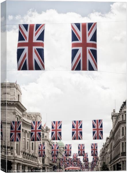 London's Regent Street Decked Out With Flags For Queens Platinum Jubilee Canvas Print by Peter Greenway