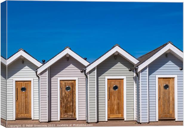 Iconic Beach Huts On The Seafront At Shaldon, Devon Canvas Print by Peter Greenway