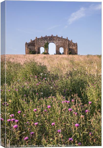 The Rousham Eyecatcher Folly ( Faux Ruin ) On A Summers Evening Canvas Print by Peter Greenway