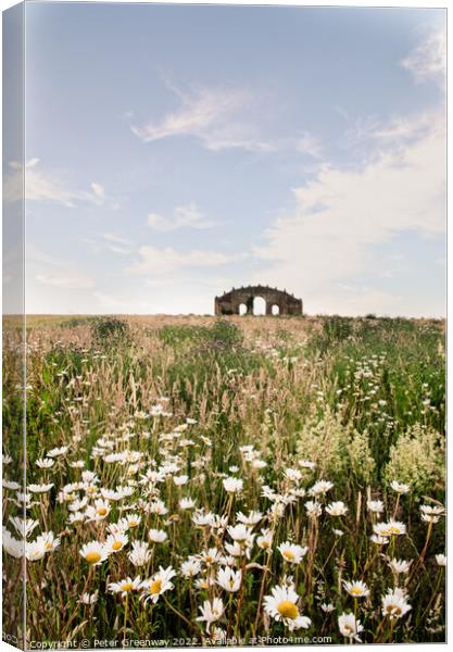 The Rousham Eyecatcher Folly ( Faux Ruin ) On A Summers Evening Canvas Print by Peter Greenway