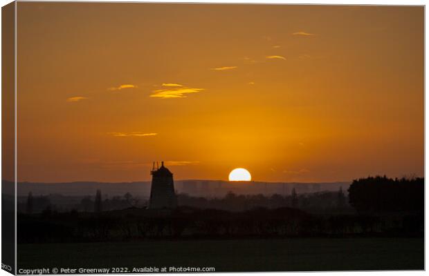 Sunset Behind The Old Windmill At Little Milton, Oxfordshire Canvas Print by Peter Greenway