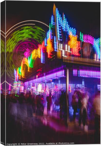 Crowds Wandering Through Heart Stopping Rides At The Annual Street Fair Canvas Print by Peter Greenway