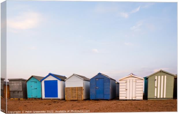 Beach Huts On Teignmouth's Back Beach At Sunset Canvas Print by Peter Greenway