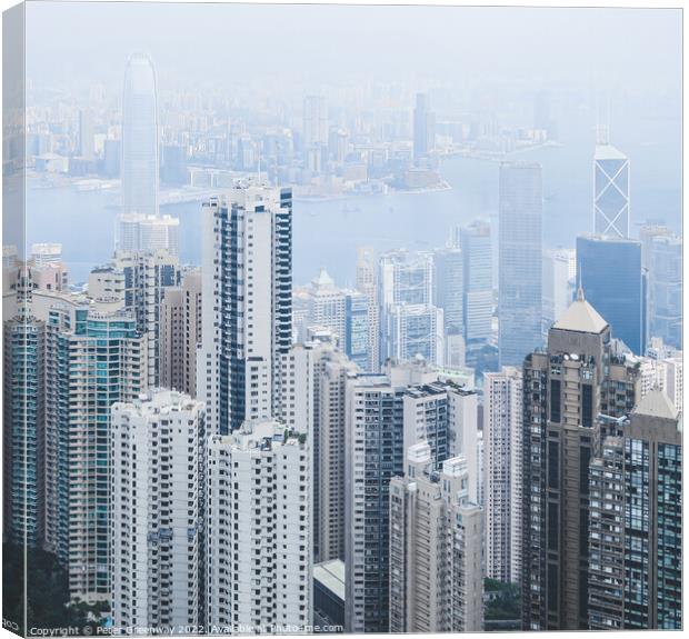 Skyscapers & High Rise Buildings In Hong Kong, China Canvas Print by Peter Greenway