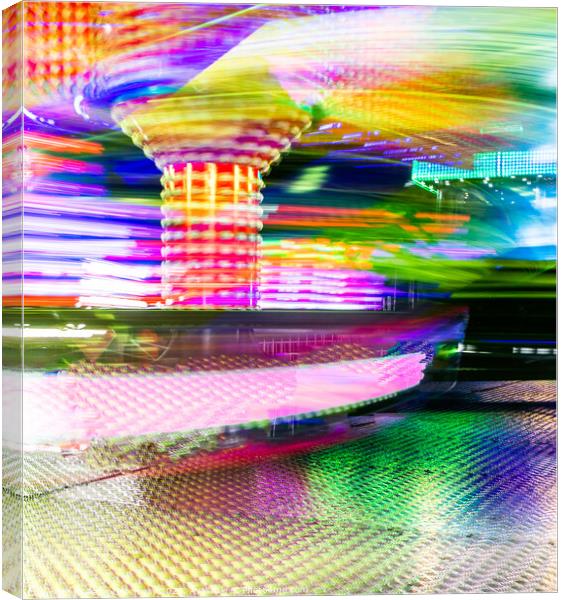 'Twister' Ride At The Bonfire Night Funfair At Pingle Field, Bic Canvas Print by Peter Greenway