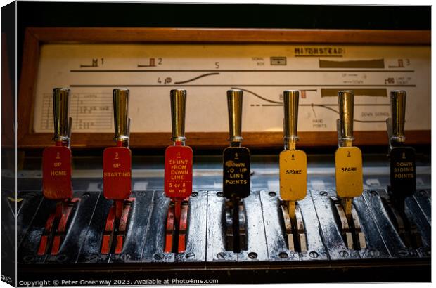 Vintage Signal Levers On The Watercress Line, Hampshire Canvas Print by Peter Greenway
