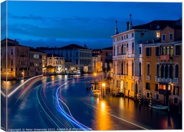 The Grand Canal In Venice At Dusk From Ponte dell'Accademia Canvas Print by Peter Greenway
