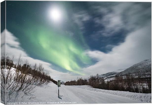 Aurora Borealis ( The Northern Lights ) In Winter Around Utsjoki Canvas Print by Peter Greenway