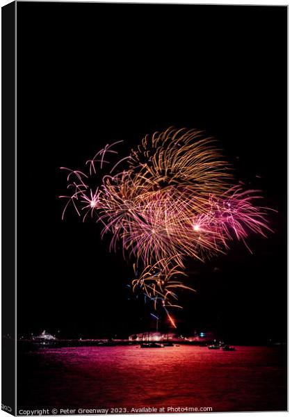 Fireworks Over The Harbour Water In Plymouth Canvas Print by Peter Greenway