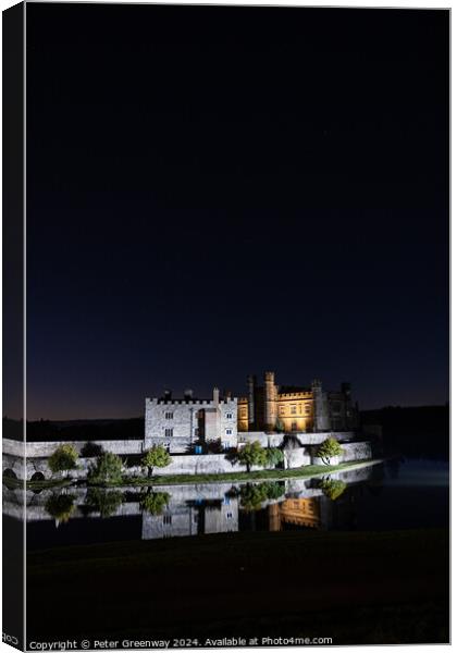 Leeds Castle Illuminated On A Winters Night Canvas Print by Peter Greenway