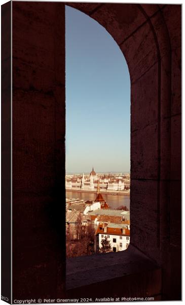 View Across The River Danube From The Fisherman's Bastion ( Hala Canvas Print by Peter Greenway
