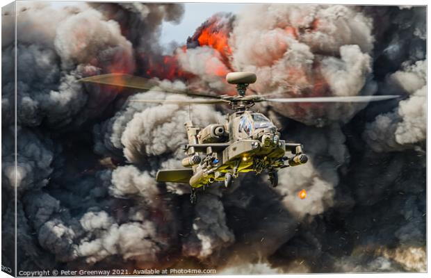 RAF Apache Gunship Helicopter At Farnborough International Air Display Canvas Print by Peter Greenway