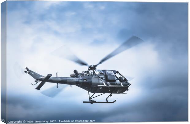 British Army 'Sioux' Scout Helicopter Canvas Print by Peter Greenway