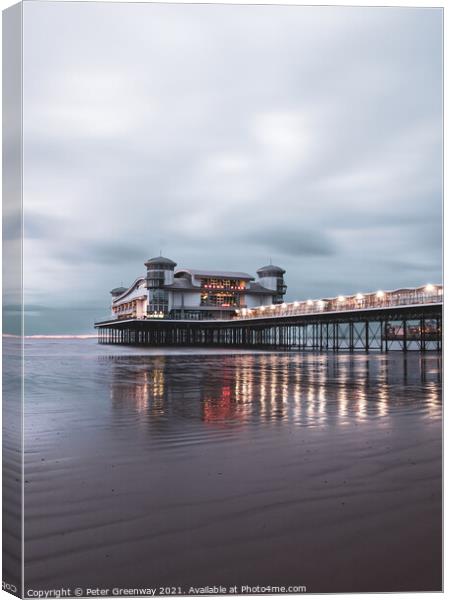 Weston-super-Mare Pier With Reflected Light At Sun Canvas Print by Peter Greenway