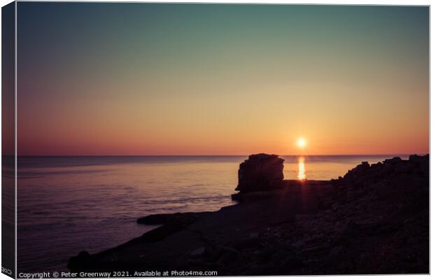 Pulpits Rock, Portland Bill At Sunset Canvas Print by Peter Greenway