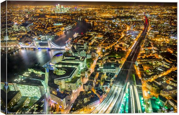 A Night View Across London From The Shard Canvas Print by Peter Greenway