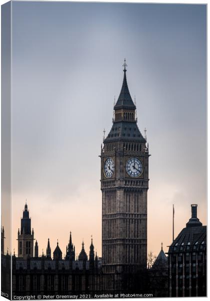 'Big Ben' In London On A Winters Evening Canvas Print by Peter Greenway