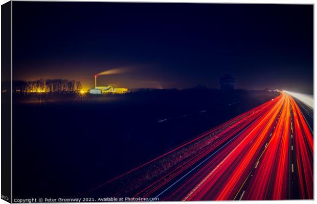 Driving Home For Christmas - M40 Traffic Light Traces Canvas Print by Peter Greenway