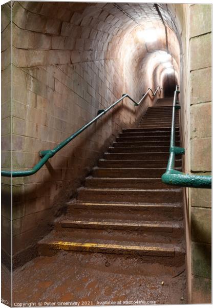 Steps In The Smugglers Tunnel, Shaldon, Devon Canvas Print by Peter Greenway