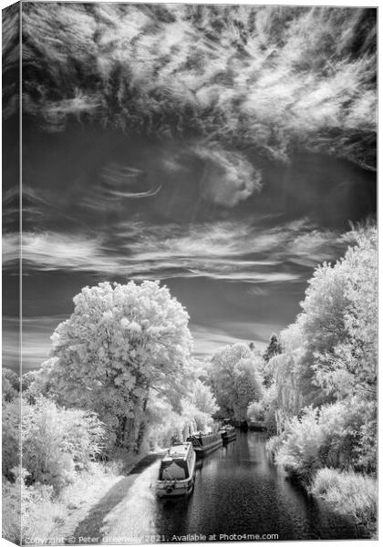 The Canal At Shipton-on-Cherwell In Infrared Canvas Print by Peter Greenway