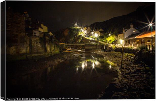 Nightime At Staithes Crowbar Lane Canvas Print by Peter Greenway