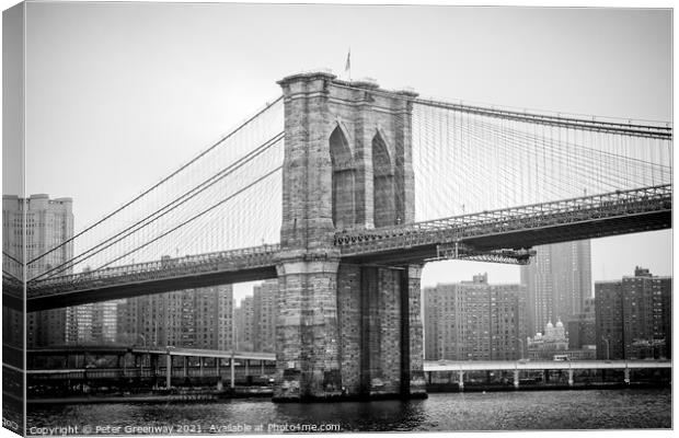 Brooklyn Bridge From New York Harbour Canvas Print by Peter Greenway