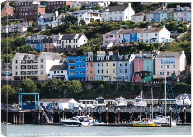 Colourful Houses Around Dartmouth Harbour Canvas Print by Peter Greenway