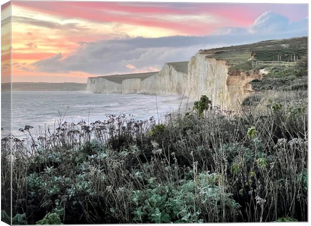 Sunset at Birling Gap Canvas Print by Sarah Hesse