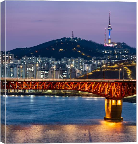 Han river and Seoul Tower on Namsan Mountain in central Seoul South Korea Canvas Print by Mirko Kuzmanovic