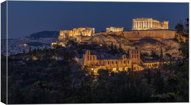 Night view of Ancient Acropolis of Athens in Greece Canvas Print by Mirko Kuzmanovic