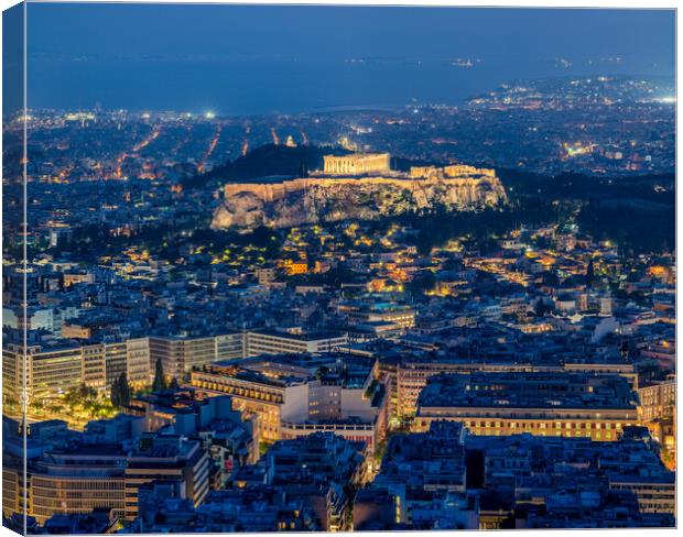 Night view of Ancient Acropolis of Athens in Greece Canvas Print by Mirko Kuzmanovic