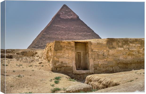Ancient tomb and the Pyramid of Khafre (Pyramid of Chephren) in Cairo, Egypt Canvas Print by Mirko Kuzmanovic