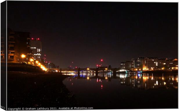 Wandsworth Bridge at night Canvas Print by Graham Lathbury