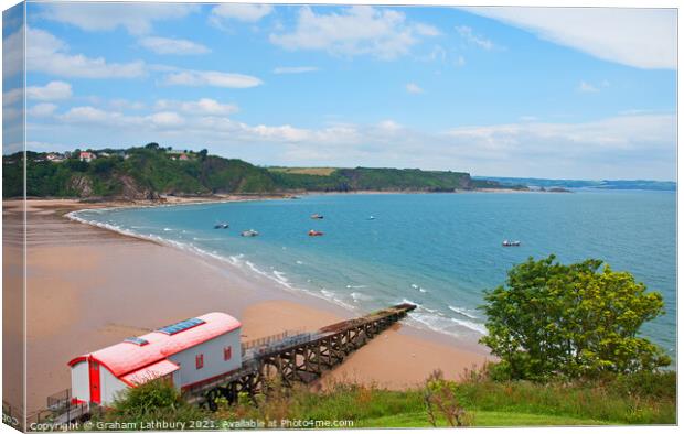 Tenby Beach and old Lifeboat House Canvas Print by Graham Lathbury