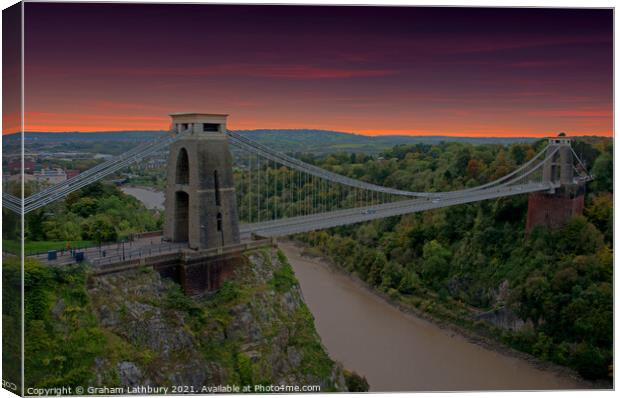 Clifton Suspension Bridge at sundown Canvas Print by Graham Lathbury