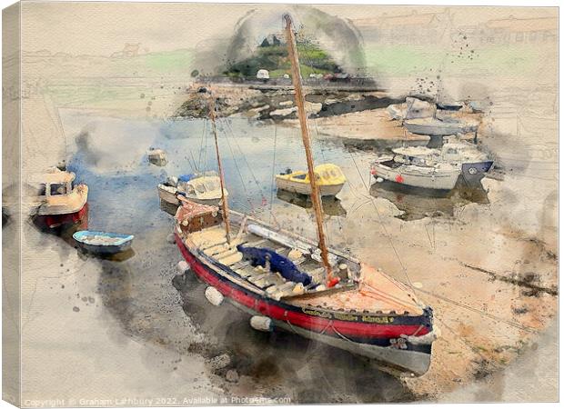 Watercolour Cemaes Harbour, Anglesey Canvas Print by Graham Lathbury