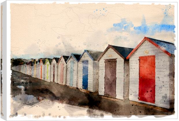 Goodrington Beach Huts - Watercolour Canvas Print by Graham Lathbury